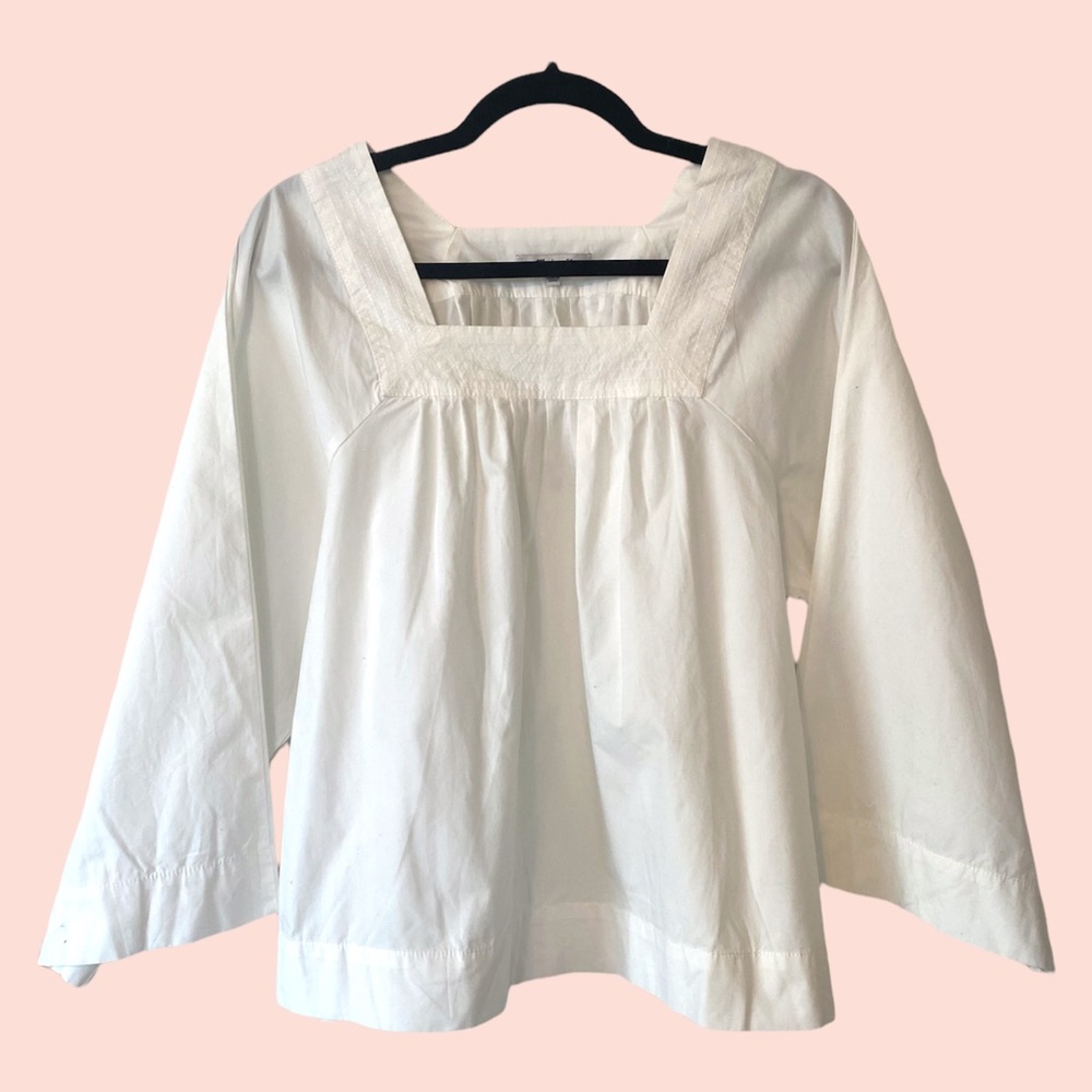 Madewell White Square-Neck Peasant Blouse